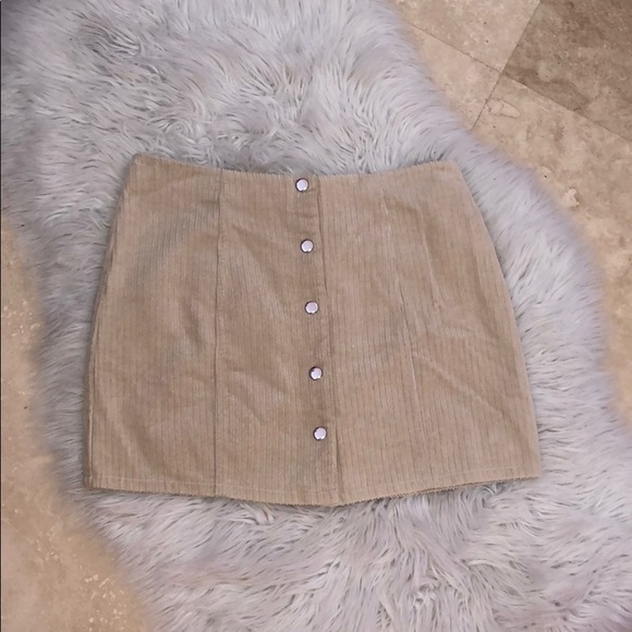 Forever 21 Corduroy Velvet Tan ButtonUp Mini Skirt - Picture 2 of 6